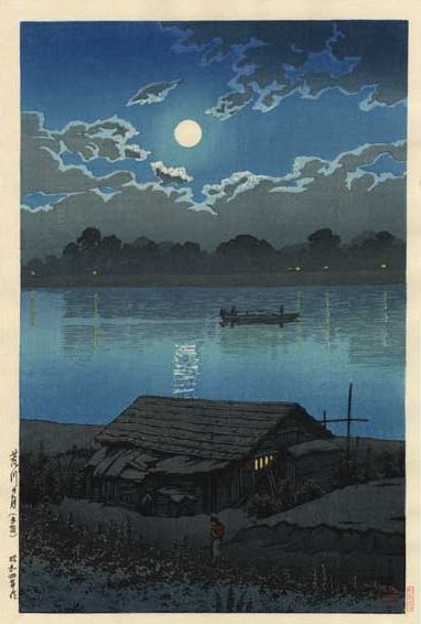 Hasui Kawase 1929 - Pleine lune sur la rivière Arakawa