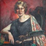 Une peinture sur toile représentant un portrait de femme