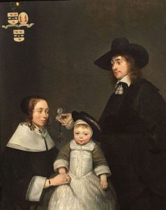 Gerard TER BORCH le jeune – Néerlandais – La famille Moerkerken - 1653-1654 – Une innovation : la femme est placée à gauche, qui est traditionnellement le côté mâle donc dominant – MET de New York